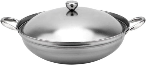 KALLORY 24cm Stainless Steel Stock Pot, Stir Fry & Wok Pan with Lid for Kitchen Cooking Hot-pot
