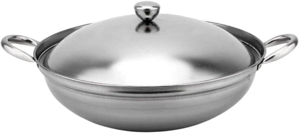KALLORY 24cm Stainless Steel Stock Pot, Stir Fry & Wok Pan with Lid for Kitchen Cooking Hot-pot