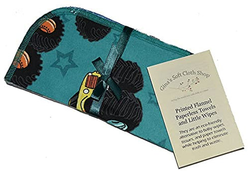 Gina's Soft Cloth Shop 1 Ply Printed Flannel Little Wipes, 8x8 Inches, Set of 5, Made in the USA