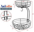Auledio 2-Tier Countertop Fruit Vegetables Basket Bowl Storage with Banana Hanger, Black, 64 ounces