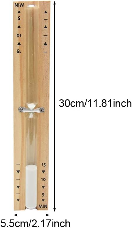 Sauna Hourglass Sand Timer, Beech Wood 15 Minutes Accurate Hour-Glass, Rotating Wooden Hour Glass (White Sand)