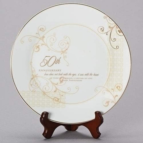 Roman 50th Wedding Anniversary Plate – 2-Piece Set with Decorative Plate and Stand for Golden Celebration Gift