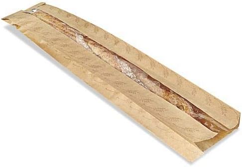 25 Food Packaging Paper Bread Bags - Printed Kraft Bags with Front Window, 3.5x2x24