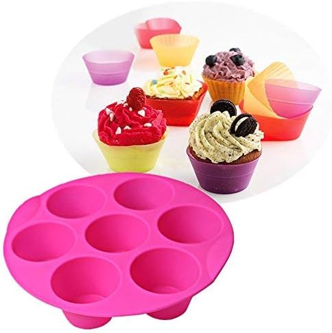 7 Cavity Silicone Air Fryer Muffin Pans, Nonstick Brownie Cake Mold, Round Pudding Cupcake Recipe Tray