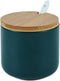 Simple Pure Color Ceramic Spice Jar, Seasoning Box with Bamboo Lid and Spoon