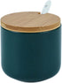 Simple Pure Color Ceramic Spice Jar, Seasoning Box with Bamboo Lid and Spoon