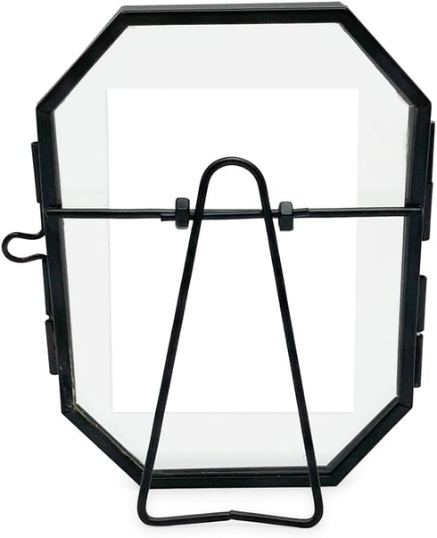 Isaac Jacobs 3.5x5 Vintage Style Octagon Brass & Glass Floating Picture Frame, Tabletop Display, Locket Closure