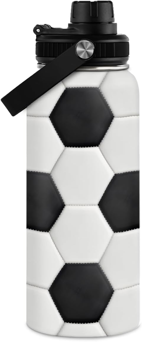SANDJEST 32oz Insulated Stainless Steel Soccer Water Bottle with Lid - Perfect Gift for Men, Soccer Players, Coaches