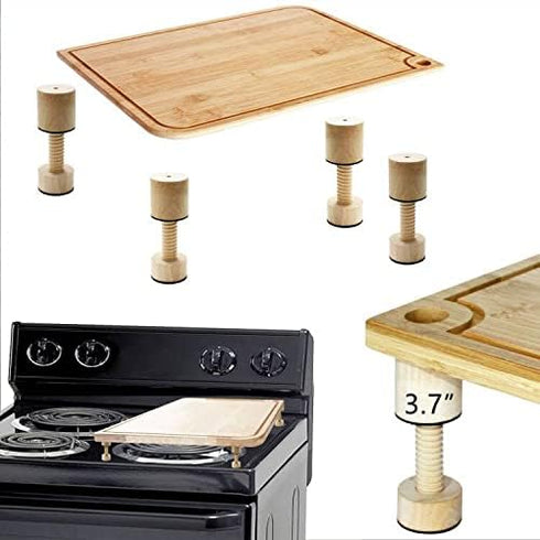 Cutting Board Adjustable Feet - Wood Kit to Elevate and Skid-Proof Your Countertop Cutting Board, Beige