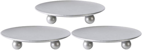 Scwhousi Silver Iron Plate Candle Holder Set, Decorative Iron Pillar Candle Holders for Wax Candles