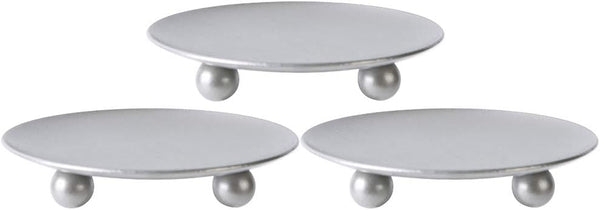 Scwhousi Silver Iron Plate Candle Holder Set, Decorative Iron Pillar Candle Holders for Wax Candles