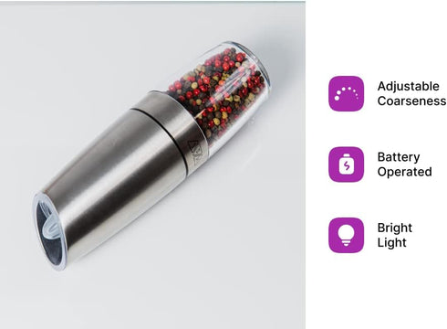 KSL Gravity Electric Salt and Pepper Grinder Set - Adjustable Motorized Auto Shakers, Mother's Day Gift Kit