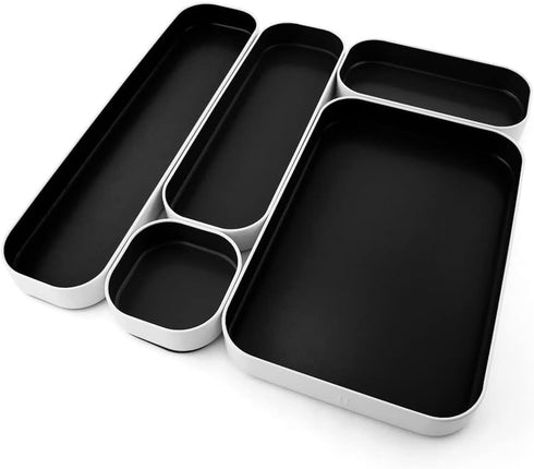 Three by Three Seattle 5 Piece Metal Organizer Tray Set - Black for Storing Makeup, Stationery, Utensils in Office