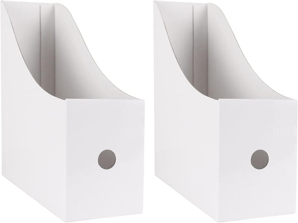 White Magazine Holder (2 Pack), Magazine File Storage Box for Home, Office, Desk, 10.6'' H x 10.2'' L x 3.5'' W