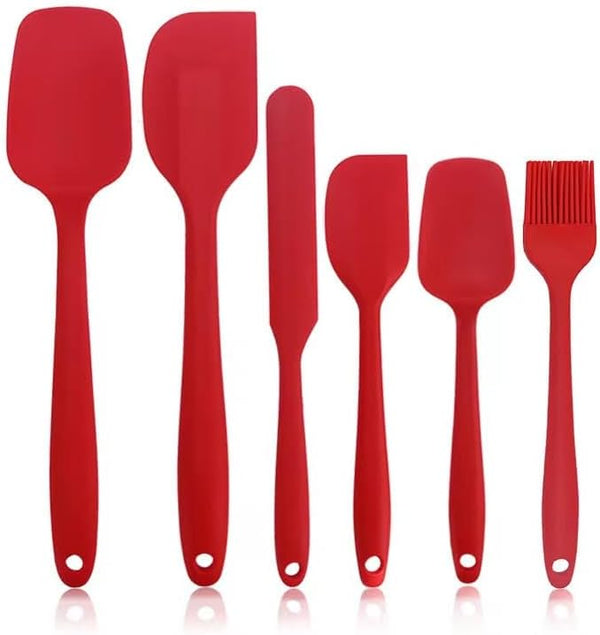 6 Pieces Silicone Spatula Set - Heat Resistant Kitchen Utensils, Food Grade Rubber for Nonstick Cookware (Red)