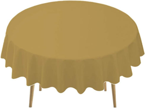 Gold Plastic Tablecloths 2 Pack, Disposable Table Covers 84 Inch Circle for Bridal Shower Party, PEVA Vinyl