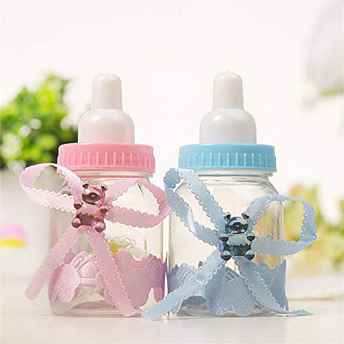 3.5 Inches Mini Plastic Candy Bottle Baby Bottle Shower Favor, 2 Dozens, Pink Ornamented, Baby Shower Supplies