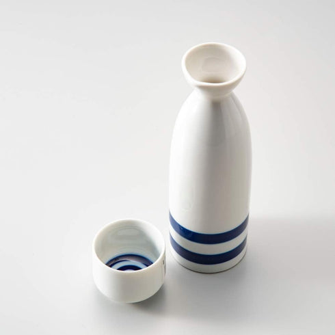 Janome Mino-Yaki Sake Set, Traditional Japanese Ware, 8 oz Bottle & 2 Cups, Tokkuri & Ochoko