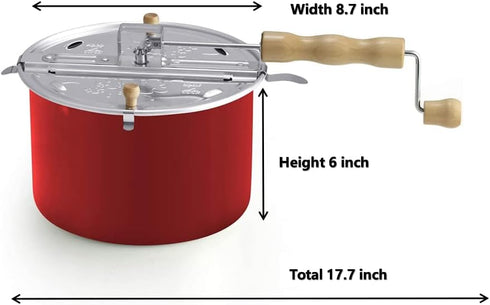 Cook N Home 6-Quart Aluminum Stovetop Popcorn Popper with Crank, Red Popcorn Pot