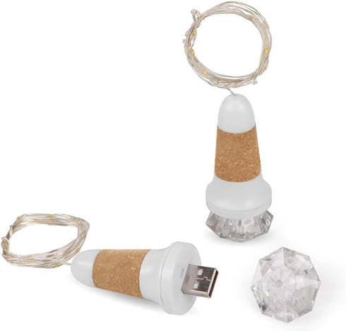 2PCS Uonlytech Wine Bottle Cork Lights with String Lights, USB Rechargeable Bottle Lights Flash Diamond Light Fairy