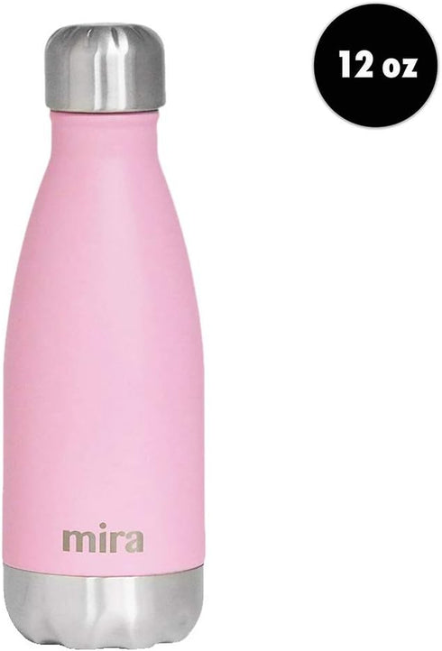 MIRA 12 oz Insulated Water Bottle, Slim Stainless Steel Cola Shape Thermos, Rose Pink
