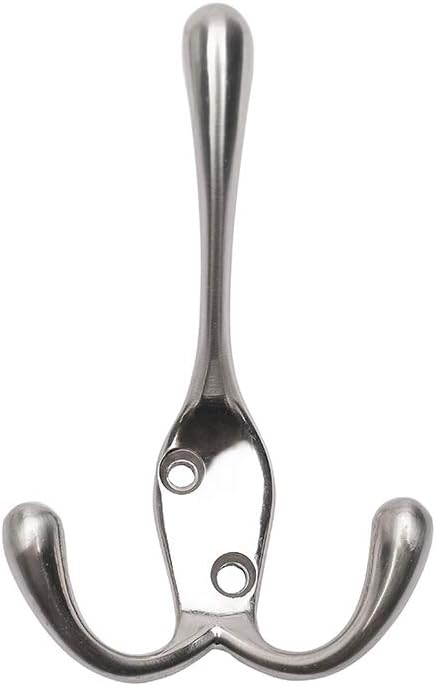 Coat Hooks with Three Flared Prongs, Heavy Duty 3.5 Inch Satin Nickel Hook, 5 Pack