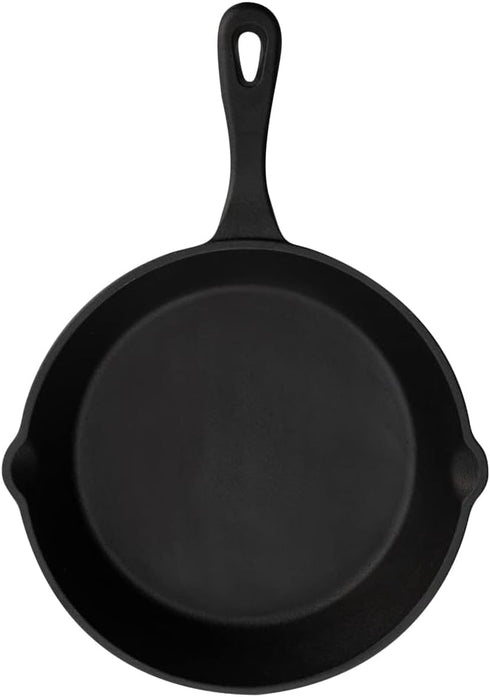 Restaurantware Met Lux 7.75 Inch Cast Iron Skillet - Pre-Seasoned Fry Pan with Handle and Pour Spouts for Cooking