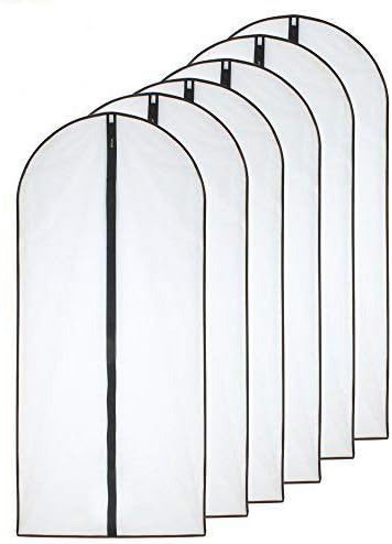 Garment Bag Set of 6 - Black Breathable Clear Full Zipper Bags for Clothes Storage