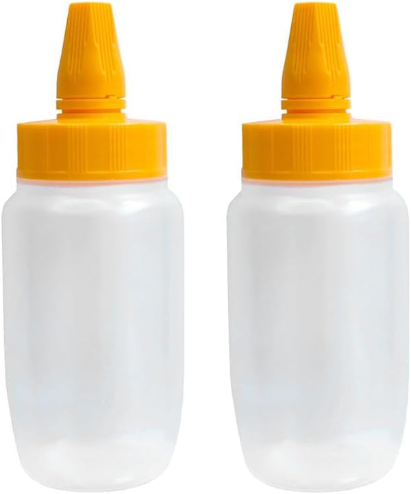 2pcs Empty Honey Jars Squeeze Bottles Plastic Honey Dispenser with Lids Refillable