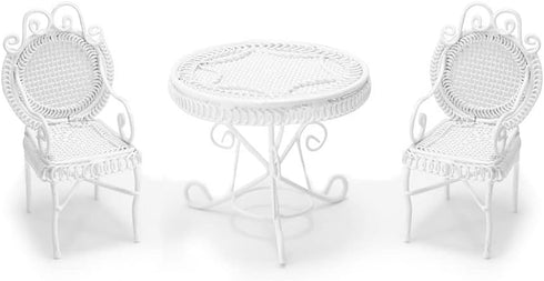 Set 1:12 Dollhouse Miniature Bistro Table & Chairs Accessories Metal Scale Miniatures White Coffee/Tea Furniture Fairy