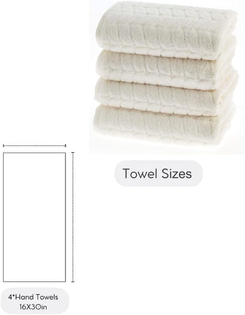 Set Set 4) BAGNO MILANO Turkish Cotton Bath Towels, Hand Towels - Soft Plush Jacquard Collection Luxury Towels (Cream