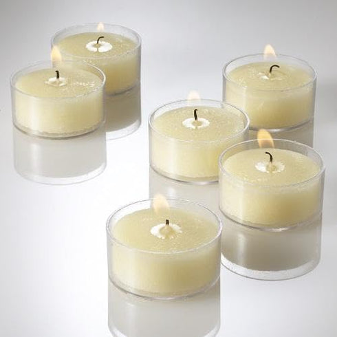 Ivory Vanilla Scented Clear Cup Tealight Candles, Set of 50