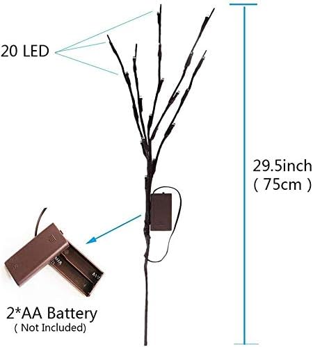 2 Pack Decorative LED Lighted Branch Lights, Battery Operated, 29.5 Inches, Warm White, 20 LEDs for Home Decor
