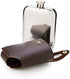 Viski Stainless Steel Flask with Traveling Case, Leather Wrap, 5oz, Brown