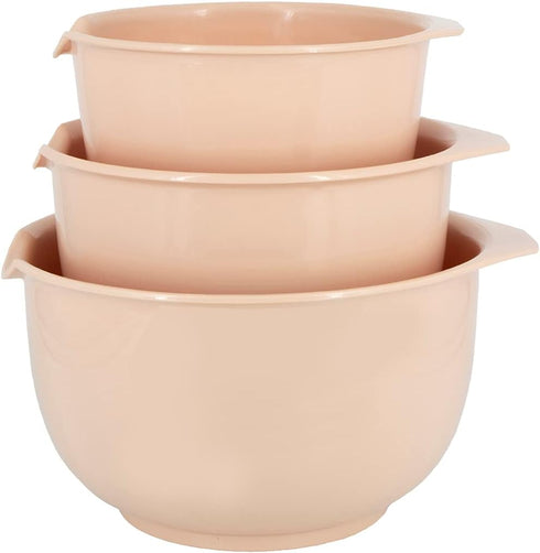 GLAD 3 Piece Mixing Bowls Set with Pour Spout | Non-Slip, BPA Free, Dishwasher Safe Plastic | Blush, Nesting Design