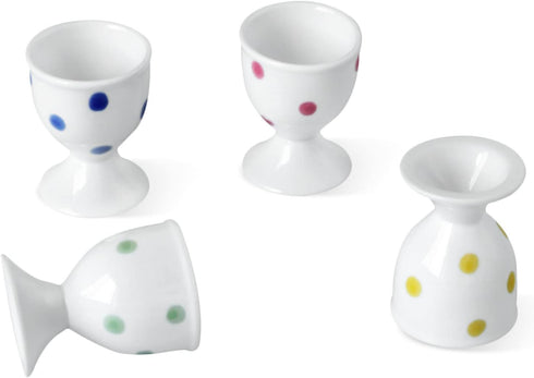 Cinf Ceramic Polka Dots Egg Cup Gift Set of 4 - Porcelain Breakfast Holder for Boiled Cooking Tools