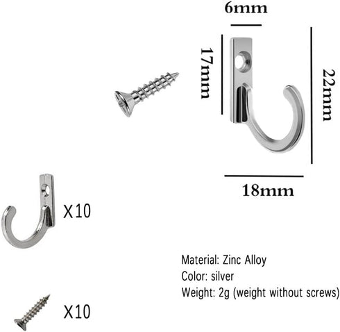 10 Pieces Zinc Alloy Antique Wall Mounted Small Hooks with Screws for Home Hanging Keys, Towels, Hats