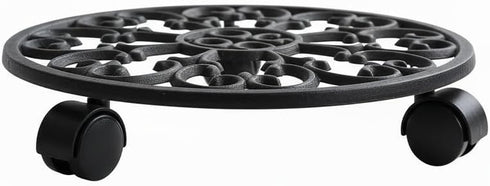 11.8" Comfy Hour Heavy Duty Cast Iron Rolling Plant Stand, Large Circular Plant Caddy with Industrial Wheels