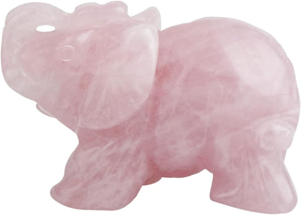 Rose Quartz Elephant Crystal Sculpture Statue, 1.5 Inch, Healing Reiki Pocket Gemstone Figurines Crafts