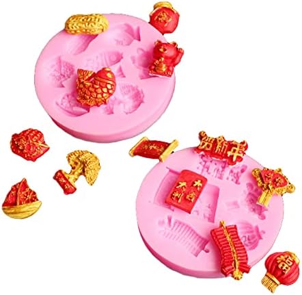 Cestony 2Pcs Chinese New Year Series Silicone Molds for DIY Cake Fondant Biscuit Cookies Soap Sugar Pudding Chocolate