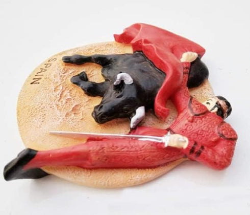 Tiny Matador and Bull Bullfight in Spain, 3D Resin Refrigerator Magnet, Southern Europe Tourist Souvenir