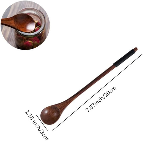 Handmade Wooden Long Handle Coffee Spoon Stirrer with Cable Tie, Retro Honey Jar Spoons Teaspoon Tea Stirring Spoon (2 Pack)