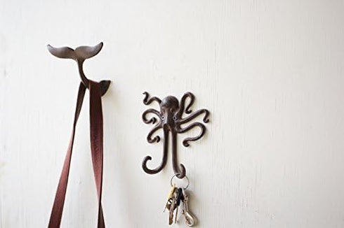 Kalaou Octopus Coat Hook, Cast Iron Wall Mount, 5.5" x 6"
