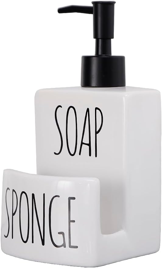 ADAVAS.Y&G Ceramic Dish soap Dispenser with Sponge Holder Hand and Dish Soap Dispenser