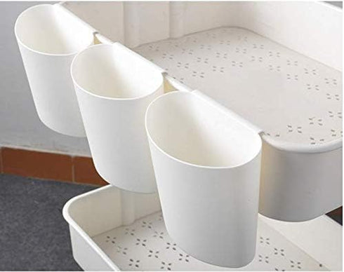 4Pcs Hanging Cup Holder, Rolling Cart Accessories, Space Saver Storage Bucket, Makeup Pencil Holder, White