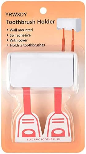 Wall Mounted Toothbrush Holder with Cover, Self Adhesive for Dorm Bathrooms and Shower, Holds 2 Toothbrushes