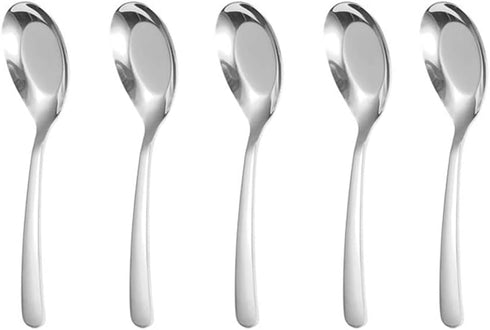 5 PCS Soup Spoon, Stainless Steel Mirror Finish Spoons, Kitchen Serving Spoons, Ice Cream Spoons for Soup, Silver