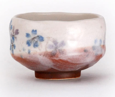 Happy Sales HSMB-BLFW4 Authentic Japanese Traditional Matcha Bowl Chawan, Handcrafted in Japan, Blue Purple Cherry