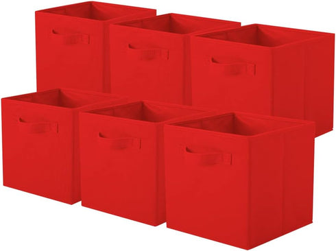 ShellKingdom Storage Bins - Foldable Fabric Storage Cubes, 6 Pack Cloth Organizer for Closet and Toy Storage, Red