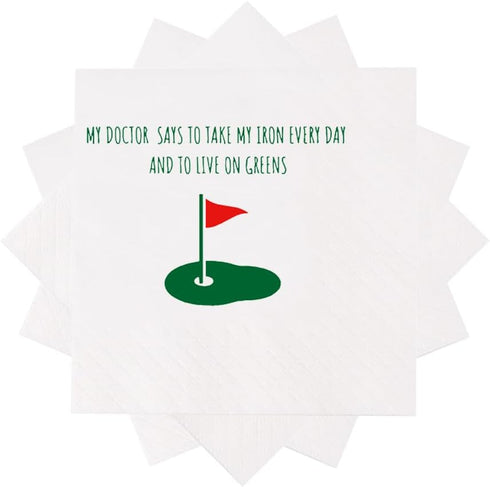 Funny Golf Ball Cocktail Napkins, 50Pcs My Doctor Says To Take Iron Every Day, Disposable Napkins for Golfer Party